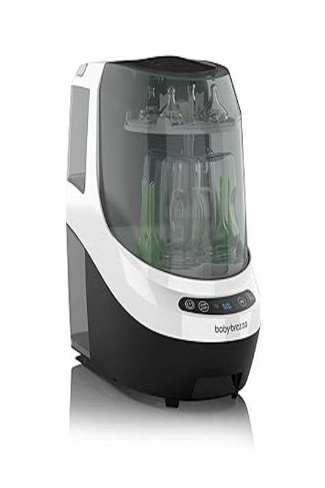 **Baby Brezza Bottle Washer & Sterilizer:**  
Automatically washes, sterilizes, and dries bottles, pump parts, and sippy cups with 20 high-pressure jets. Kills 99.9% of germs with steam and dries with HEPA-filtered air. Holds up to 4 bottles and accessories. Eco-friendly, uses 50% less water than hand washing. Includes 60 detergent tablets and a 1-year warranty. Baby Brezza Formula Pro, Baby Bottle Sterilizer, Baby Brezza, Bottle Washer, Bottle Sterilizer, Clean Bottle, Bottle Cleaner, Sippy Cups, Bottle Warmer