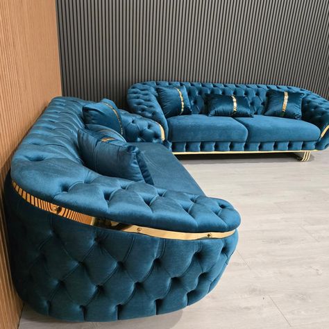 🎥 Introducing the luxurious Bvlgari 3+2 Seater in Teal Velvet with exquisite Gold Detailing! Elevate your living space with elegance and comfort. Available in a variety of stunning color options to suit your style. Check it out now on TikTok! #Bvlgari #LuxuryFurniture #HomeDecor ✨🛋️🌟 Royal Sofa Design Living Rooms, Luxury 3 Seater Sofa, Royal Sofa Designs For Drawing Room, Bali Lucury Resort Sofa, Sofa.com Armour Velvet, Luxury Sofa Design, Teal Velvet, Closet Decor, Furniture Design Living Room