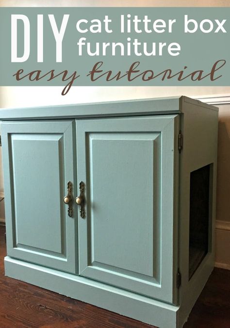 Make Your Own Cat Litter Box Furniture to Hide a Litter Box with This Easy Tutorial Are you looking for a way to hide a litter box? I did a TOTAL MAKEOVER with this DIY and you can too! See how this project went from an old cabinet to a beautiful cat litter box furniture centerpiece! Surf Cabin, Cat Litter Box Diy, Hiding Cat Litter Box, Diy Cat Litter Box Furniture, Diy Litter Box, Katt Diy, Wc Decoration, Kitty Ideas, Hidden Litter Boxes