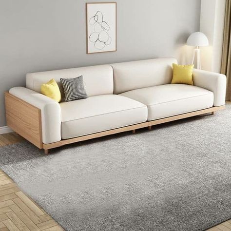 White Minimalist Sofa, Sofa Cushion Ideas, White Sofa Living Room Ideas, Studio Apartment Living Room, White Sofa Design, Modern White Sofa, Japanese Sofa, Minimal Sofa, Living Room Decoration Ideas