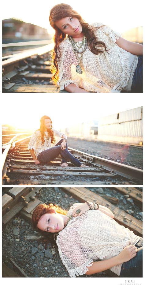 These are some great ideas for posses on any high school senior photo shoot. Pinup Inspiration, Booths Ideas, Track Photography, Graduate Photos, Train Tracks Photography, Senior Portraits Girl, Girl Train, High School Seniors Photos, College Senior