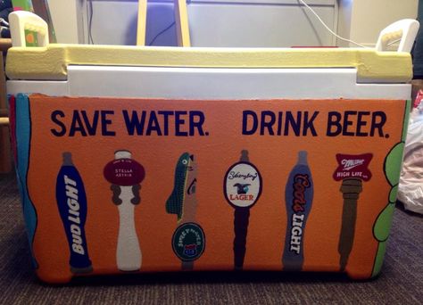 Fraternity Cooler. Beer Taps. Mountain Weekend Cooler, Frat Formal, Painted Coolers, Formal Cooler Ideas, Fraternity Formal, Greek Crafts, Formal Cooler, Fraternity Coolers, Save Water Drink Beer