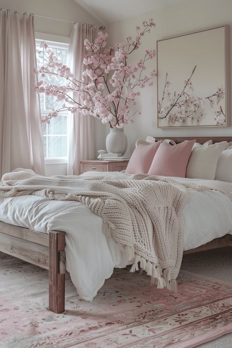 Sakura Bedroom Ideas, Cherry Blossom Bedroom Ideas, Cherry Blossom Room Decor, Pastel Boho Bedroom, Sakura Bedroom, Sakura Decor, Sakura Room, Cherry Blossom Room, Brooklyn Bathroom