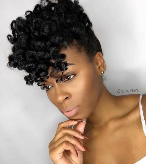 Perm Updo Hairstyle for Black Women Black Updo, Natural Updo, Black Hair Updo Hairstyles, Asymmetrical Hairstyles, Curly Hair Updo, Up Dos For Medium Hair, Pin Up Hair, Funky Hairstyles, Natural Hair Updo