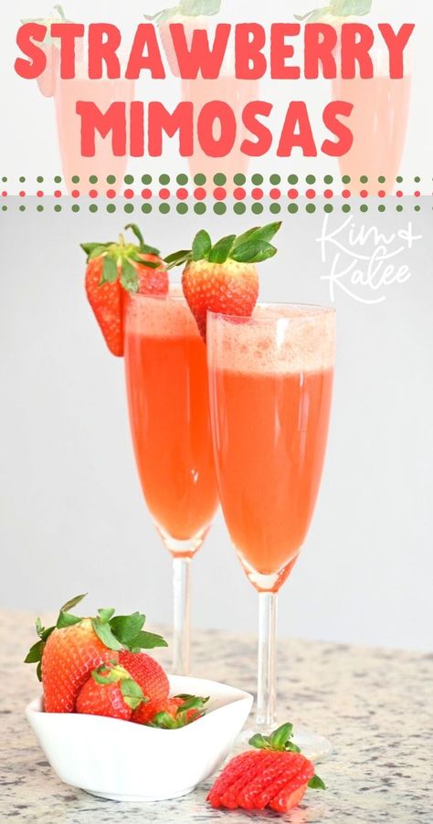 Fresh Sparkling Strawberry Mimosas make brunch special! Whether you're celebrating a girls weekend, a wedding shower, or a special holiday like Easter, Mother's Day, or Valentine's Day, your guests will love toasting with this bubbly drink! #brunch #summer #cocktails Strawberry Mimosa Recipe, Strawberry Mimosas, Rhubarb Oatmeal Bars, Non Alcoholic Mimosa, Strawberry Mimosa, Strawberry Recipes Easy, Mimosa Recipe, Brunch Drinks, Perfect Brunch