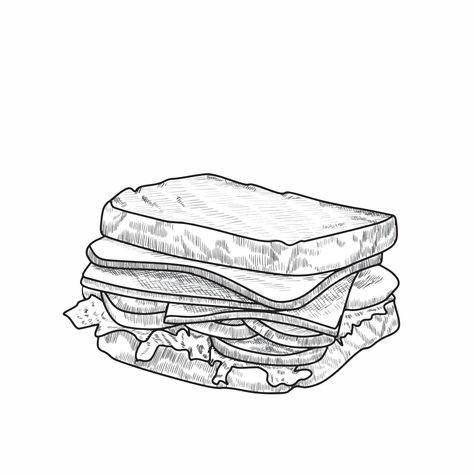 sandwich illustration on white background Sandwich Doodle, Sandwich Sketch, Sandwich Illustration, Sandwich Drawing, Narrative Illustration, Resto Bar, Food Painting, Face Mug, Wood Creations