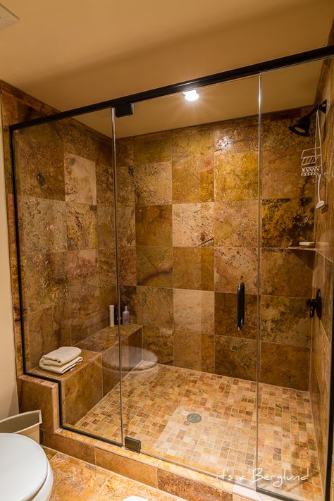 Bathroom #2, walk-in shower with sitting area Rustic Bathroom Shower, Tuscan Bathroom, Walk In Shower Ideas, Ideas For Small Bathrooms, Industrial Style Bathroom, Budget Bathroom Remodel, Home Decor Wallpaper, Bilik Air, Bathroom Shower Design