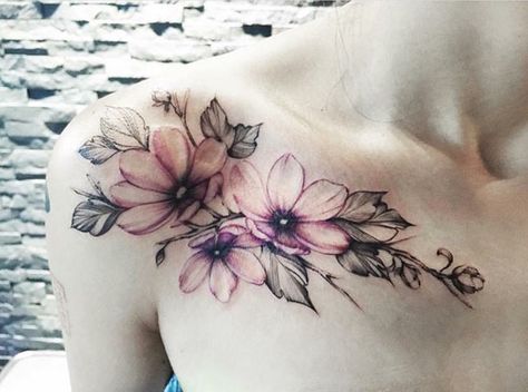 Tattoo Light, Cap Tattoo, Bouquet Tattoo, Tattoo Flowers, Floral Tattoos, Bone Tattoos, Geniale Tattoos, Shoulder Tattoos For Women, Collar Bone Tattoo