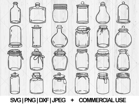 Mason Jar Stencil, Bottle Shapes Drawing, Jar Sketch Drawings, Magic Jar Illustration, Spell Jar Drawing, Little Glass Bottles Ideas, Glass Jar Drawing, Jar Worksheet, Aesthetic Jars