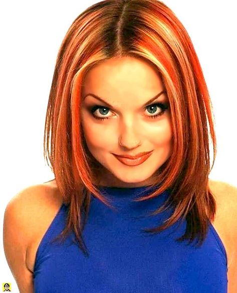 Ginger Spice Girl, 2000s Hair, Yellow Hair Color, Wild Hair Color, Geri Halliwell, Hair Color Streaks, Bright Red Hair, Ginger Spice, Dark Hair With Highlights