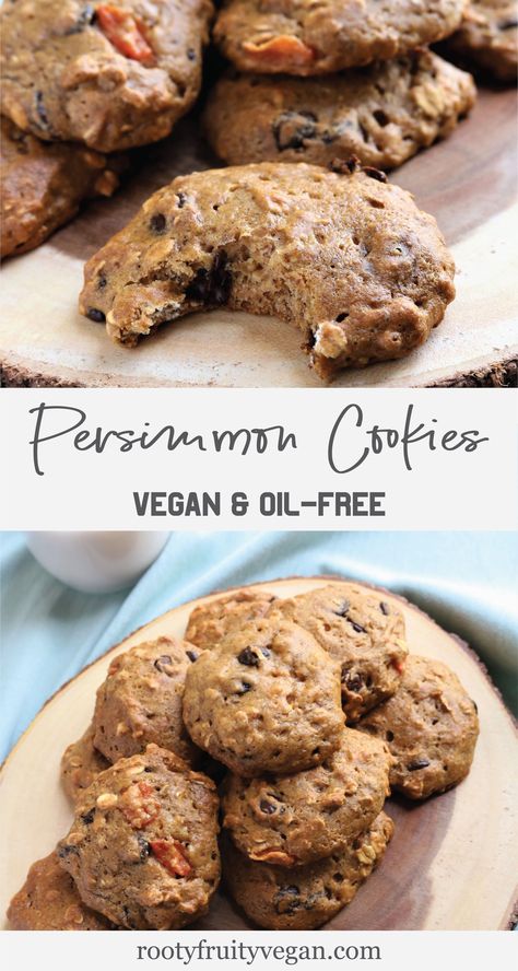 Persimmon Recipes Healthy, Gluten Free Persimmon Cookies, Easy Persimmon Cookies Recipe, Persimmon Recipes Cookie, Sweet Potato Cookies Vegan, Vegan Persimmon Cookies, Healthy Vegan Breakfast Cookies, Vegan Persimmon Recipes, Persimmon Cookie Recipe