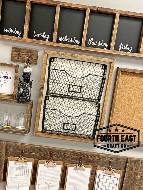 Wall Planner Ideas Diy, Bulletin Board Layout, Home Command Center Wall, Command Center Wall Ideas, Board Layout Design, Kanban Board Ideas, Modern Command Center, Home Office Wall Organization, Kitchen Command Center Wall