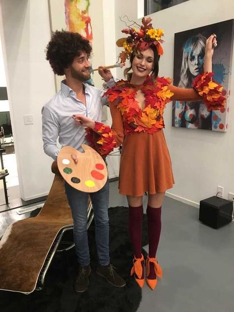 Bob Ross Halloween Costume, Tree Halloween Costume, Bob Ross Costume, Tree Costume, Diy Couples Costumes, Halloween Costumes Ideas, Bob Ross Paintings, Hallowen Costume, Diy Kostüm