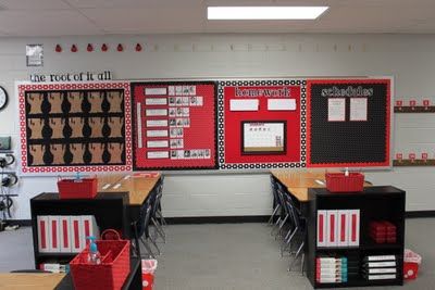 Red Black And White Classroom Decor, Red Classroom Theme, Red Classroom, Classroom Arrangement, Clutter Free Classroom, Classroom Layout, Classroom Decor Themes, New Classroom, Class Decoration