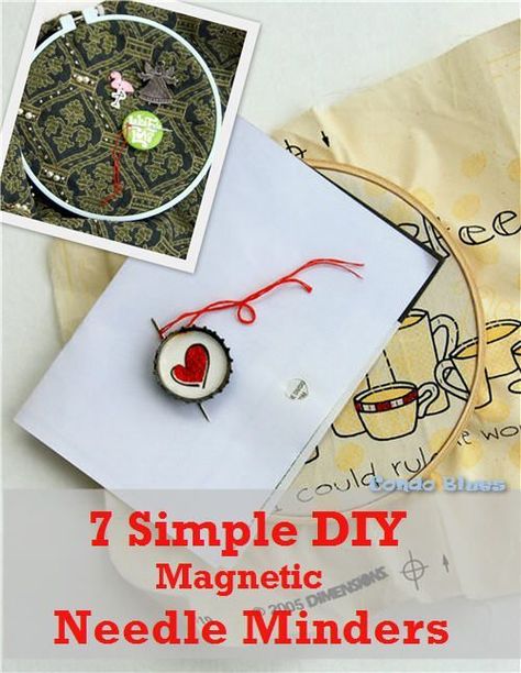 A quick and easy step by step DIY tutorial and ideas for how to make a magnetic embroidery, sewing, or cross stitch needle minder. How To Make A Needle Minder, Needle Minders How To Make A, Needle Keeper, Scissor Holders, Sewing Tricks, Needle Books, Diy Xmas Gifts, Green Craft, Diy Upcycling