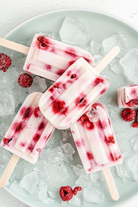 Raspberry Yogurt Popsicles Apple Chai Latte, Keto Popsicles, Raspberry Yogurt Popsicles, Fruity Popsicles, Homemade Fruit Popsicles, Apple Chai, Healthy Treats Recipes, Raspberry Yogurt, Yogurt Popsicles