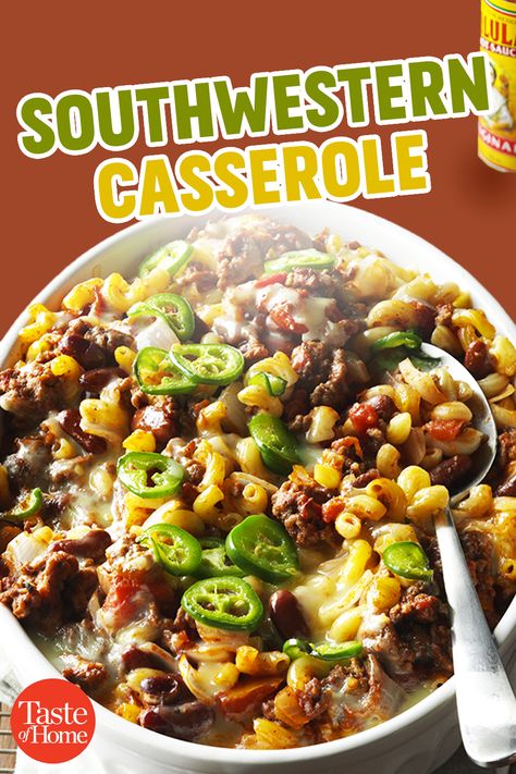 Southwest Recipes Main Dishes, Southwest Casserole Recipes, South Western Casserole, Southwest Casserole, Southwestern Casserole, Southwest Beef Casserole, Southwest Potato Casserole, Southwest Cowboy Casserole, Southwest Tater Tot Casserole