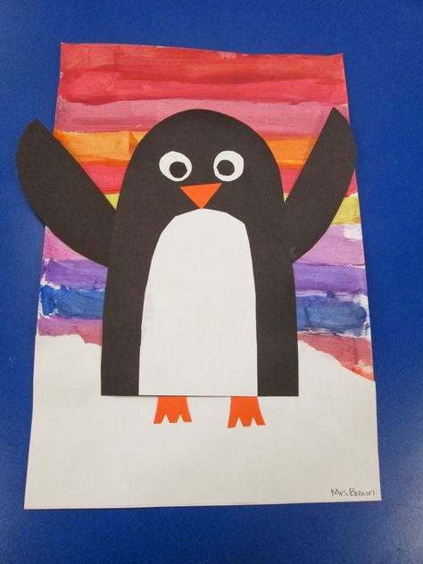 Adventures in Third Grade: Colorful Penguin Art Winter Kindergarten Activities, Third Grade Art, Winter Art Lesson, Penguin Craft, Fall Arts And Crafts, Pole Nord, Winter Art Projects, Penguin Art, Jr Art