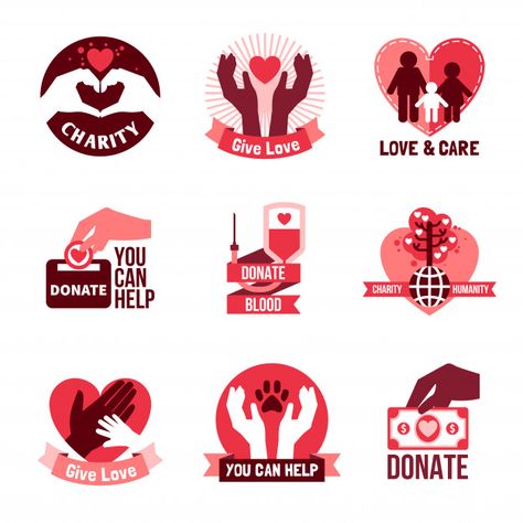 Charity logo emblems set Free Vector | Free Vector #Freepik #freevector #logo #banner #ribbon #label Ribbon Seal, Charity Design, Charity Logo Design, Charity Logo, Banner Ribbon, Charity Logos, Instagram Username Ideas, Logo Banner, Human Logo