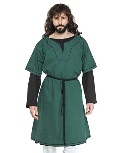 Medieval Renaissance Pirate Viking LARP Mens Costume Eustace Greek Tunic XXXLarge Greek Tunic, Medieval Tunic, Green Tunic, Medieval Costume, Keyhole Neckline, Mens Costumes, Larp, Half Sleeves, Cool Shirts