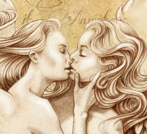 Love poem lesbian art print of two Angels in the shape of a heart by AngelBlueArt on Etsy https://www.etsy.com/listing/220278422/love-poem-lesbian-art-print-of-two Beauty And The Beast Art, Vincent And Catherine, Soulmate Sketch, Sketches Of Love, Lesbian Art, Cute Couple Art, Romantic Art, Couple Art, Painting Photos