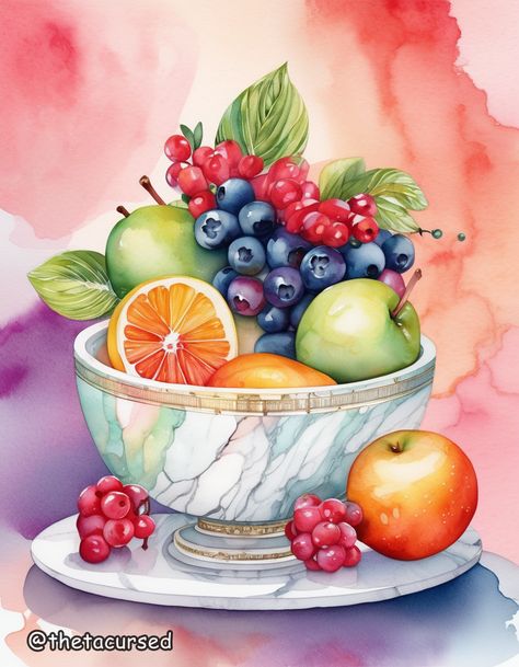 Watercolor Dreams Series, artwork by ThetaCursed, License for use: CC BY-NC 4.0 A Bowl Of Fruit, Series Artwork, Bowl Of Fruit, Paintings Tutorials, Watercolor Fruit, Beautiful Art Paintings, Tanjore Painting, Watercolor Paintings Tutorials, Watercolor Artwork