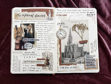 Book Review Journal, Book Reading Journal, Music Journal, Infernal Devices, Bullet Journal Notebook, The Infernal Devices, Journal Aesthetic, Creative Journal, Bullet Journal Stickers