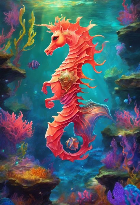 Underwater Kingdom Seahorse Check more: https://paintlyx.com/underwater-kingdom-seahorse/ Fantasy Seahorse, Sea Drawings, Under The Sea Drawings, Seahorse Christmas, Underwater Kingdom, Sea Drawing, Sea Creatures Art, Creature Art, Sea Creatures