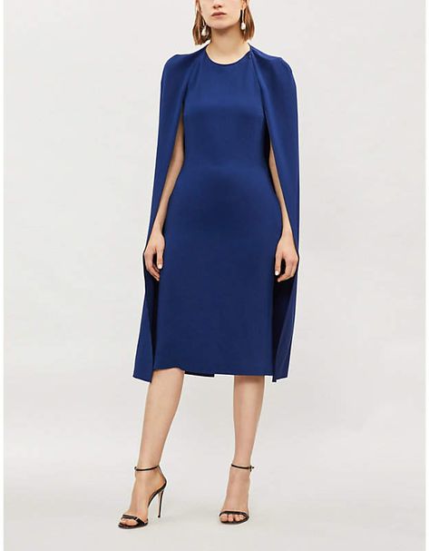 Stella McCartney Fitted crepe cape dress #Fitted#McCartney#Stella Oxford Street, Dress Fitted, Cape Dress, Crepe Dress, British Design, Womens Midi Dresses, Fitted Bodice, Fashion Collection, Stella Mccartney