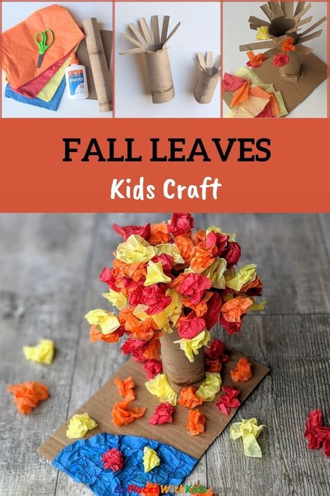 Use tissue paper and a paper towel roll to make a vibrant tree of fall leaves! This craft is easy to make and great for kids of all ages. Toilet Paper Roll Crafts Fall Leaves, Craft Paper Wrapping Ideas, Leaves And Trees Crafts For Toddlers, Leaves And Trees Crafts Preschool, Fall Tree Preschool Craft, Leaf Art Projects For Kids Preschool Fall Trees, Tissue Paper Trees, Craft Paper Wrapping, Tissue Paper Craft