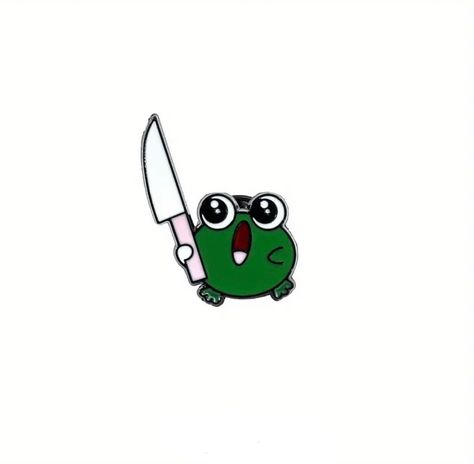 Dangerous cartoon frog holding a knife pin! Animals With Knives, Holding A Knife, Cartoon Frog, Pin Badges, Handmade Items, Handmade Gifts, Animals, Pins