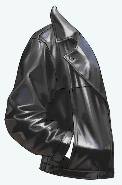 Digital Leather Tutorial, Leather Fabric Rendering Illustration, Drawing Clothing Folds, Fabric Shading Drawing, Person With Jacket Reference, Leather Jacket Drawing Tutorial, Leather Jacket Digital Art, Jacket Shading Reference, How To Paint Leather Jacket