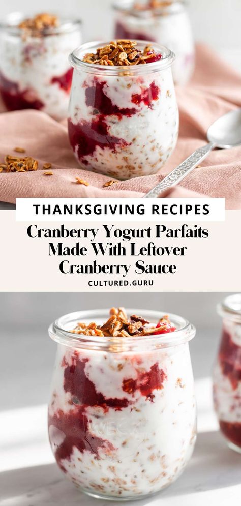 Wondering what to do with leftover cranberry sauce? Try these easy and delicious cranberry yogurt parfaits made with leftover cranberry sauce! Recipes Using Cranberry Sauce Baking, Leftover Canned Cranberry Sauce Recipes, Yogurt Covered Cranberries, Recipes Using Cranberry Juice, Cranberry Sauce Leftovers, Leftover Jellied Cranberry Sauce Recipes, Real Cranberry Recipes, What To Do With Leftover Cranberry Sauce, What Can I Do With Left Over Cranberry Sauce