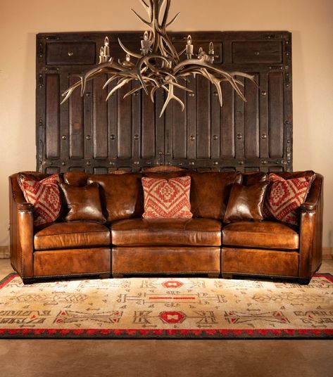 Western Living Room Furniture, Luxury Leather Furniture, Adobe Interior, Western Living Room, Leather Sectional Sofa, Versatile Furniture, Southwestern Rug, Leather Pillow, Leather Artisan