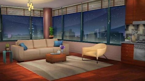 Anime Background Living Room, Gacha Life Background, Living Room Night, Bright Family Room, White Leather Couch, Life Background, Dark Living Rooms, Aesthetic Living Room, Living Room Background