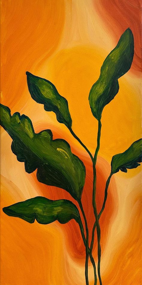 original oil painting, home decor, wall art, unique abstract decor, wall hangings, orange, one of a kind, textured art, plant art, plants Earthy Artwork Paintings, Green And Brown Painting Aesthetic, Different Styles Of Art Paintings, Green Canvas Background, Plants Abstract Painting, Green And Brown Painting Ideas, Green And Orange Abstract Painting, Simple Large Painting Ideas, Orange Background Painting Ideas