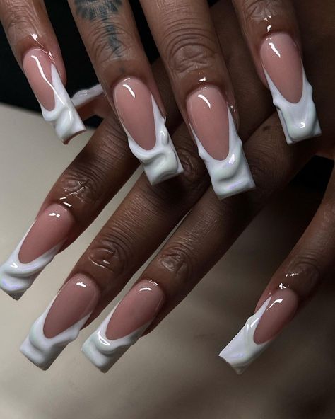 White Nail Inspo Coffin, Inverted French Nails, Vanessa Nails, Ambre Nails, Acrylic Nail Shapes, Hard Nails, Colored Acrylic Nails, Work Nails, Her Nails