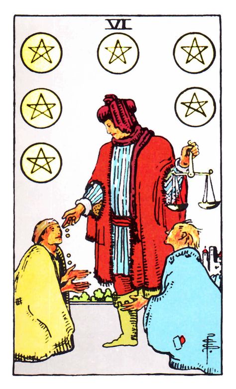 Tarot Minor Arcana card: Six of Pentacles Generosity is easy when done with a surplus. Still, it does good if done with proper modesty. Archetype Generosity. Six Of Pentacles, Controlling Partner, Kartu Tarot, Rider Waite Tarot Decks, Pentacles Tarot, Tarot Significado, Daily Tarot Reading, 78 Tarot Cards, Free Tarot Reading