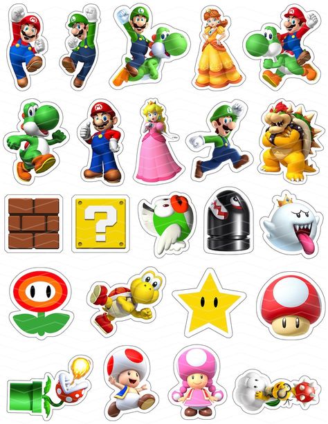 23 Printable Super Mario Cupcake Topper Instant Download Super Mario Free, Super Mario Cupcakes, Mario Crafts, Mario Bros Cake, Super Mario Cake, Super Mario Bros Birthday Party, Mario E Luigi, Super Mario Bros Party, Mario Cake