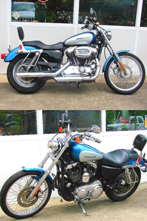 2005 Harley Davidson 1200 Sportster Custom. Bike is Blue and Silver. This bike has a Screamin Eagle II exhaust. 1200 Sportster, Sportster Custom, Harley Davidson 1200, Harley Davidson Sportster 1200, 1200 Custom, Custom Sportster, Sportster 1200, Motorcycle Garage, Born Free