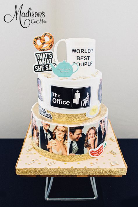 The Office cake.  #pamandjim #thatswhatshesaid #michaelscott #boomroasted The Office Birthday Cake, Office Birthday Cake, The Office Cake, Office Cake, Nerdy Wedding Cakes, Boom Roasted, The Office Wedding, Nerdy Wedding, Wedding Anniversary Cake