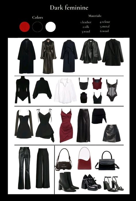 Scorpio Capsule Wardrobe, Dark Luxe Aesthetic Outfit, Villian Era Outfit, Old Money Gothic Outfits, Dress Like A Scorpio, Dark Femine Outfits Summer, Dark Feminine Aesthetic Clothes, Dark Romance Aesthetic Outfits, Dark Feminine Outfit Ideas