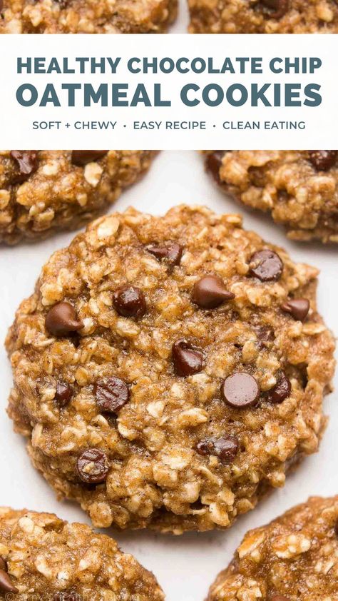 Oatmeal Chocolate Chip Cookies Healthy, Easy Healthy Oatmeal, Healthy Oatmeal Chocolate Chip Cookies, Oatmeal Chocolate Chip Cookies Recipe, Chocolate Chip Oatmeal Cookies Healthy, Makanan Rendah Kalori, Chewy Chocolate Chip Cookies Recipe, Chocolate Chip Oatmeal Cookies, Oatmeal Chocolate Chip Cookie Recipe