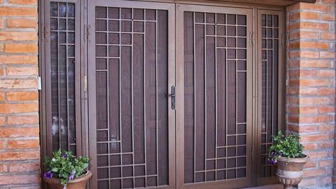 French Doors Security, French Doors With Sidelights, Security Door Design, Upvc French Doors, Modern Window Grill, Door And Window Design, Window Grill Design Modern, Door Grill, Main Entrance Door Design