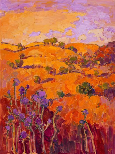 Vibrant Landscape Paintings Use the Color Orange to Capture the Warm Glow of the American West - My Modern Met Expressionist Landscape, Erin Hanson, Contemporary Impressionism, Orange Painting, Orange Paint, Orange Art, Western Art, Emerging Artists, Abstract Landscape