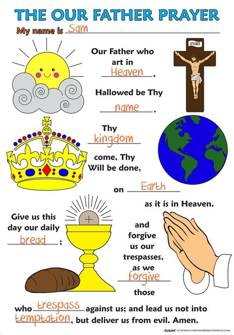 The Our Father Prayer, Christian Kids Crafts, Catholic Kids Crafts, Prayer Poster, Sunday School Coloring Pages, Our Father Prayer, Bible Books, Our Father Who Art In Heaven, Bible Activities For Kids