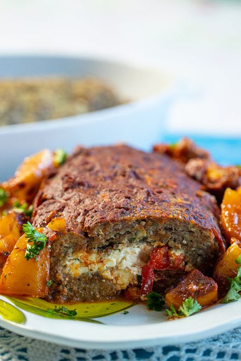 Meatloaf Instant Pot, Greek Meatloaf, Red Pepper Stuffed, Stuffing Meatloaf, Stove Top Stuffing Meatloaf, Pepper Stuffed, Stuffed Meatloaf, How To Make Meatloaf, Mince Recipes