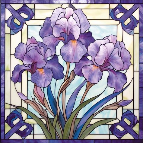 5D Diamond Painting Purple Iris Design Abstract Kit Offered by Bonanza Marketplace. www.BonanzaMarketplace.com #diamondpainting #5ddiamondpainting #paintwithdiamonds #disneydiamondpainting #dazzlingdiamondpainting #paintingwithdiamonds #flowerdiamondpainting #flowerdiamondart Stained Glass Iris, Stained Glass Flower, Glass Painting Patterns, Acrylic Painting Inspiration, Painting Purple, Stained Glass Suncatchers, Stained Glass Flowers, Arts Crafts Style, Art Stained