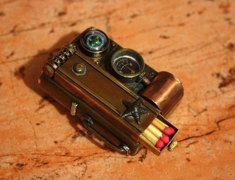 Custom Zippo, Steampunk Gadgets, Mode Steampunk, Steampunk Crafts, Cool Lighters, Steampunk Diy, Steampunk Accessories, Steampunk Design, Small Backpack