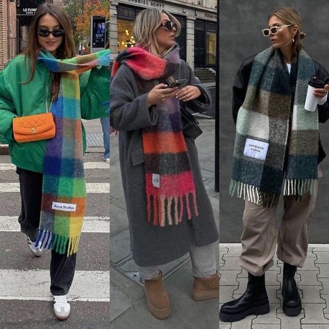 Colourful Scarf Outfit, Colorful Scarf Outfit, Big Scarf Outfit, Acne Scarf, Colourful Scarf, Scarf Outfit Winter, November Outfits, Ny Outfits, Winter Outfits Aesthetic